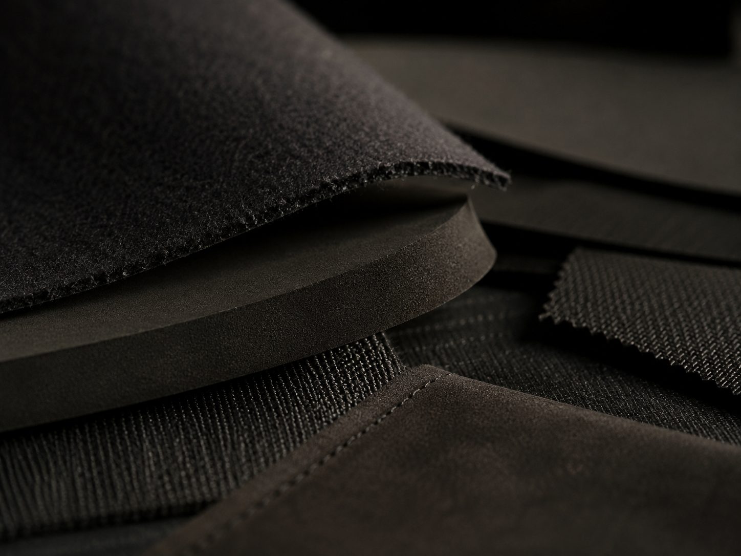 Close-up detail of selected textile and foam materials